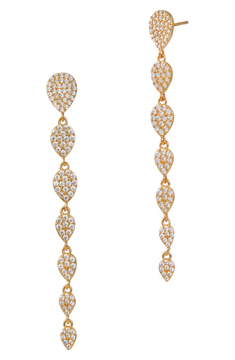 SAVVY CIE JEWELS 18K Gold Vermeil Pavé CZ Graduated Teardrop Earrings, Main, color, Yellow