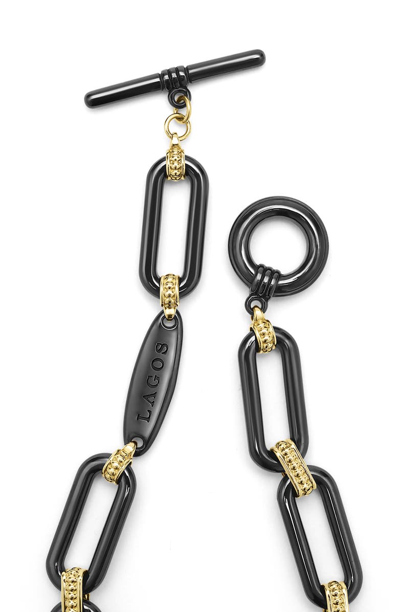 LAGOS Signature Caviar Black Ceramic Link & Diamond Bracelet, Alternate, color, Black