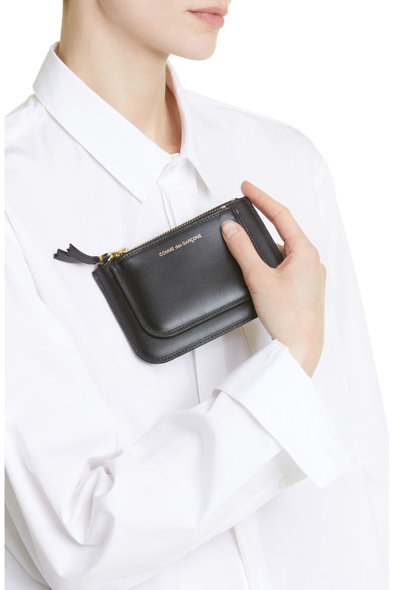 Outside Pocket Two-Compartment Leather Wallet, Alternate, color, BLACK