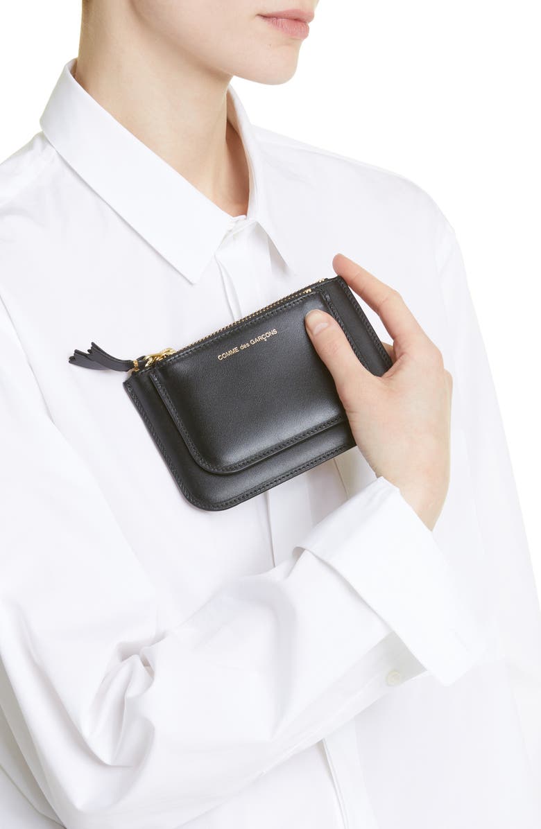 Comme des Garçons Wallets Outside Pocket Two-Compartment Leather Wallet, Alternate, color, Black