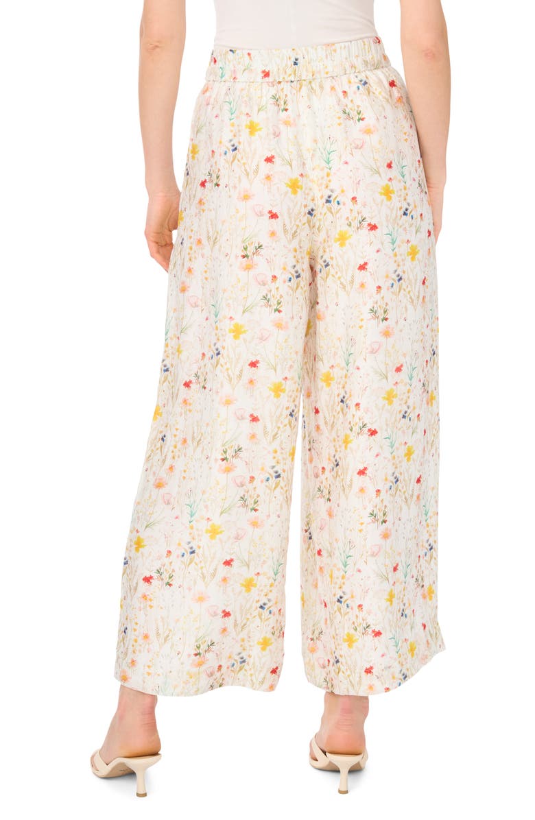Vince Camuto Floral Print Tie Waist Wide Leg Pants, Alternate, color, Ultra White