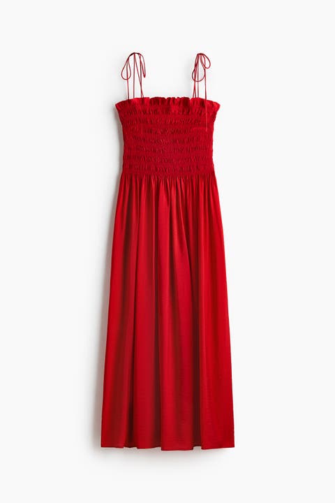 Smocked-bodice Tie-strap Dress