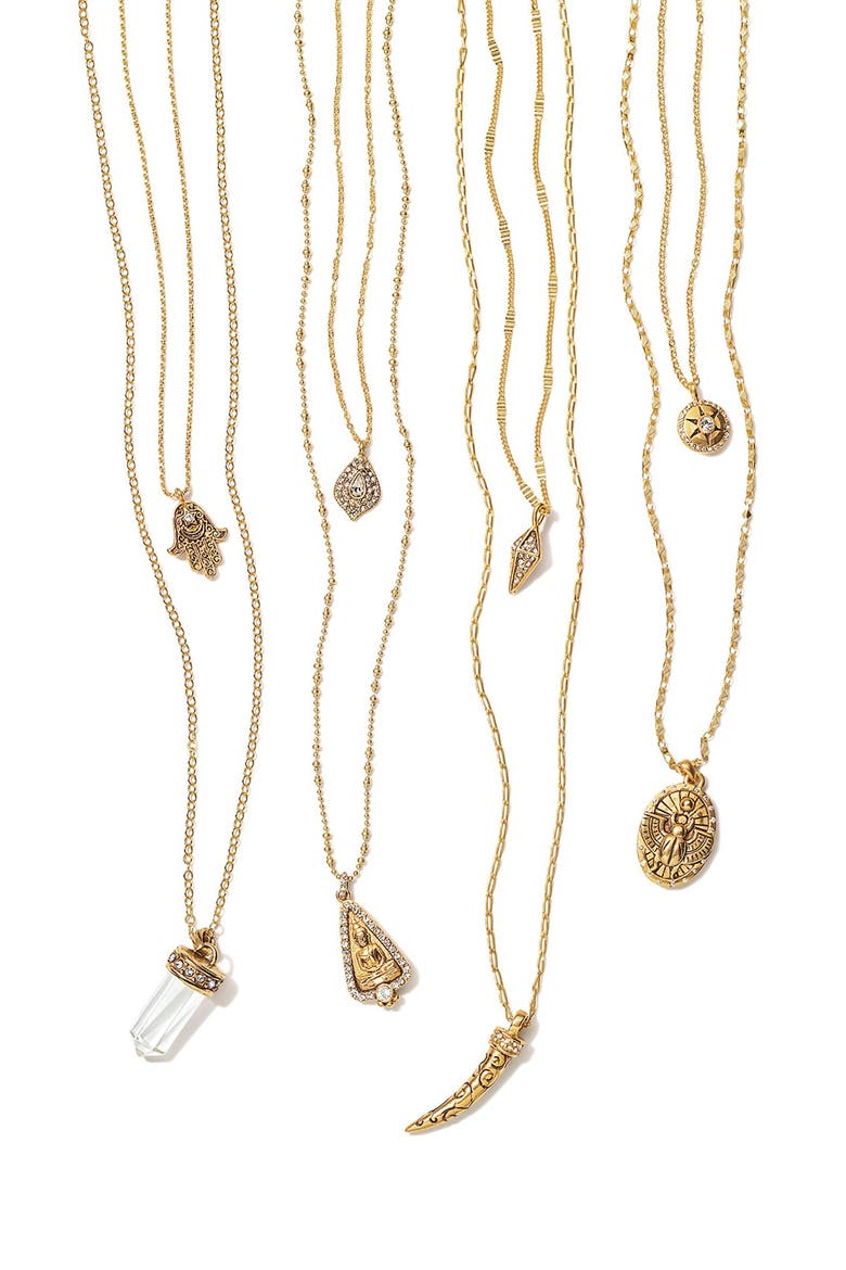 Multistrand Horn Pendant Necklace, Alternate, color, GOLD/ CLEAR/ BLACK DIAMOND