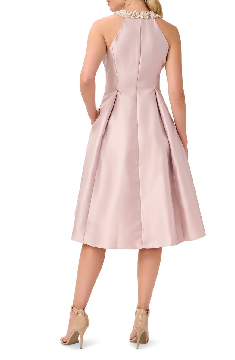Adrianna Papell Imitation Pearl Halter Neck High-Low Mikado Dress, Alternate, color, 