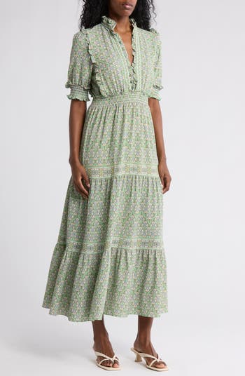 MAX STUDIO Floral Short Sleeve Tiered Maxi Dress | Nordstromrack