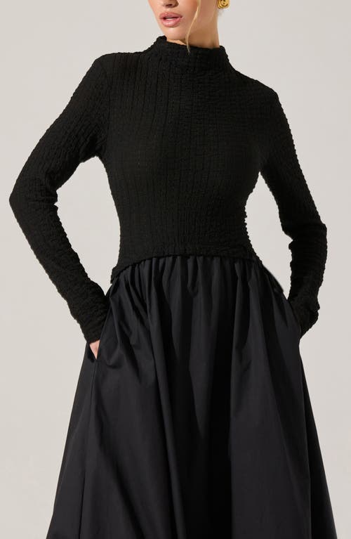 Astr The Label Kearney Long Sleeve Mixed Media Dress In Black