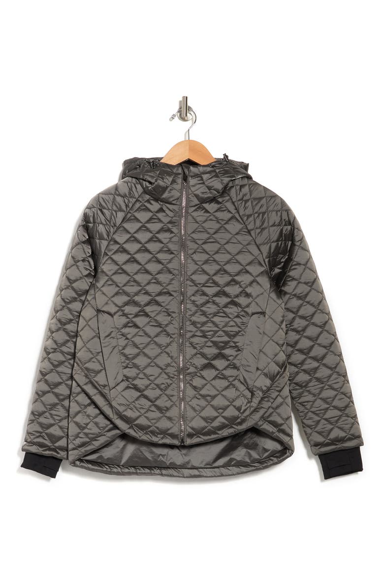 Quilted Hooded Zip Front Jacket, Alternate, color, TITANIUM