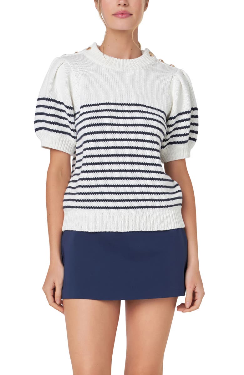 English Factory Stripe Short Sleeve Cotton Sweater, Main, color, 