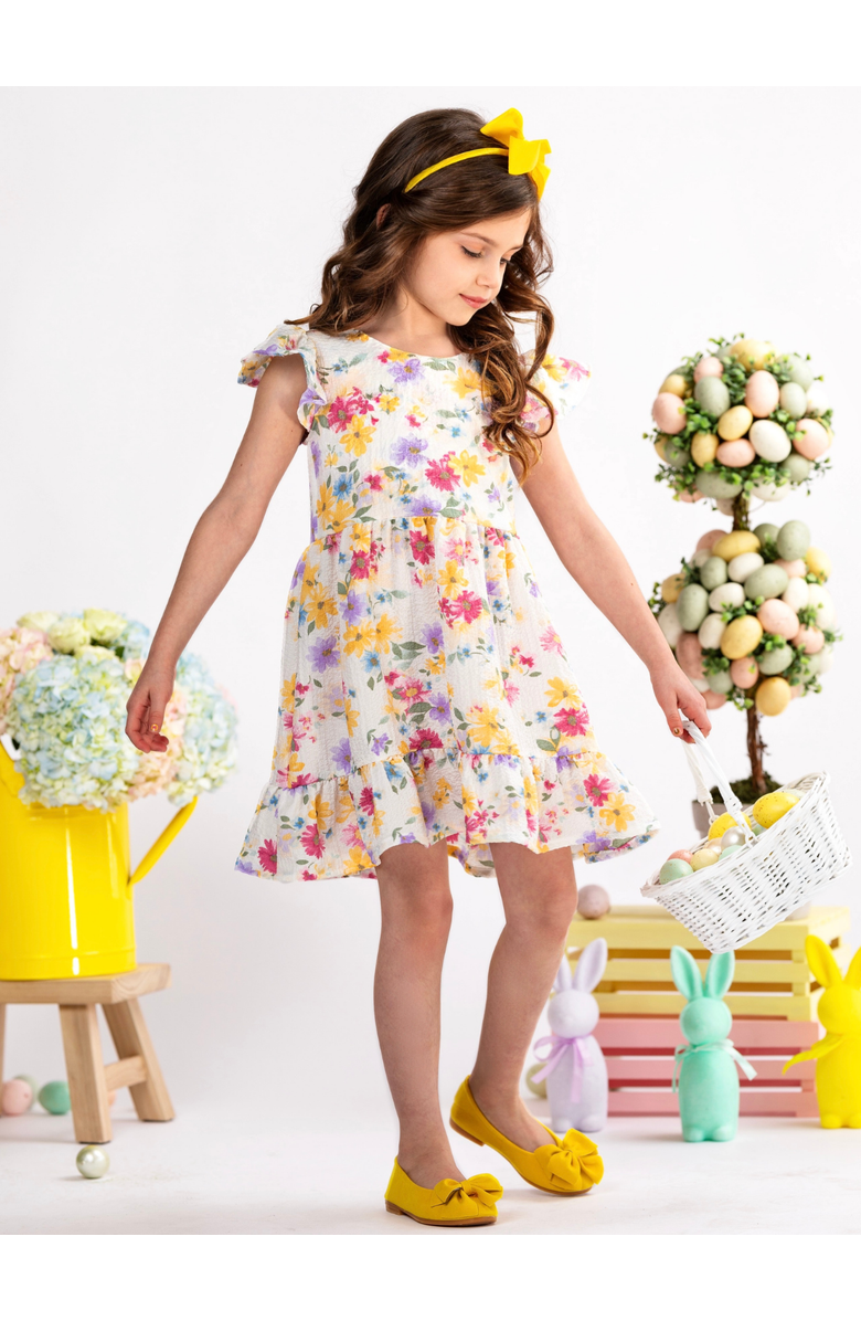 Mia Belle Girls Sunlit Garden Floral Easter Bow Dress, Alternate, color, Yellow