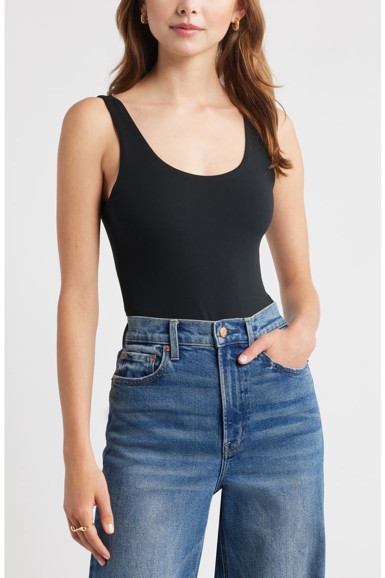 Scoop Neck Bodysuit, Main, color, BLACK
