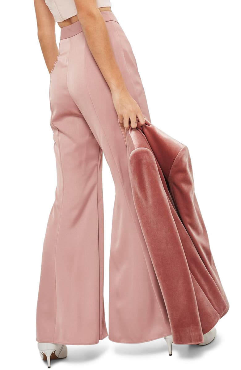 Topshop Satin Super Flare Trousers, Alternate, color, 