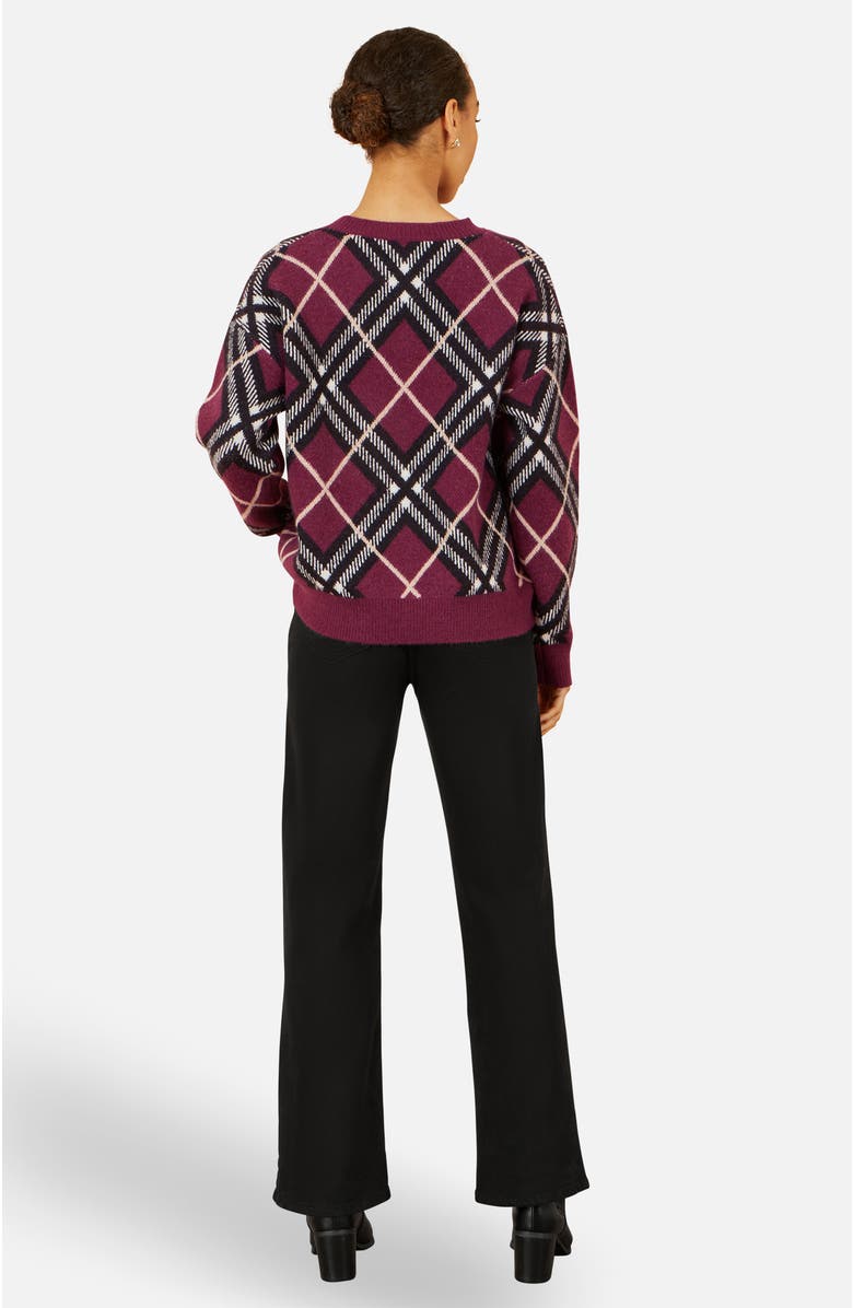 Yumi Argyle Check Relaxed Sweater, Alternate, color, Burgundy
