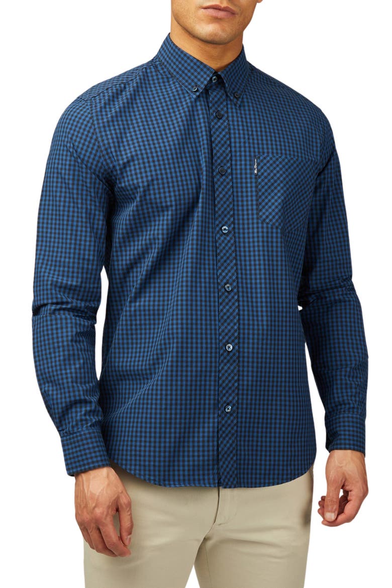 Signature Gingham Organic Cotton Button-Down Shirt, Main, color, DARK BLUE
