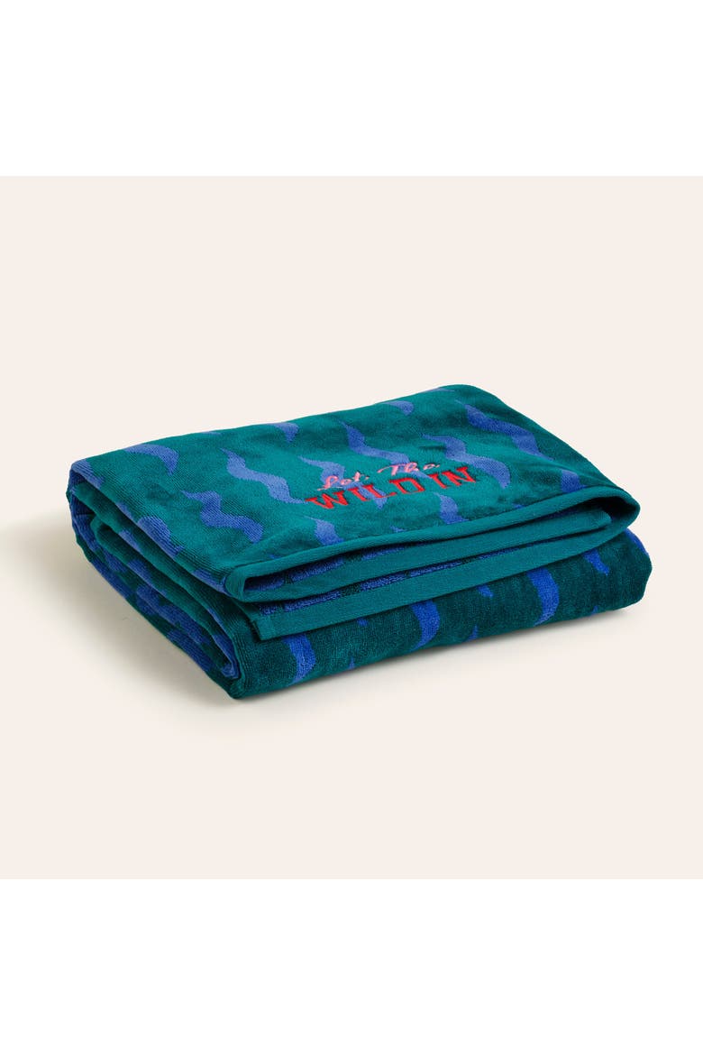 Tabea Embroidered Velvet 100% Cotton Bath Spa Luxury, Main, color, Green - Blue