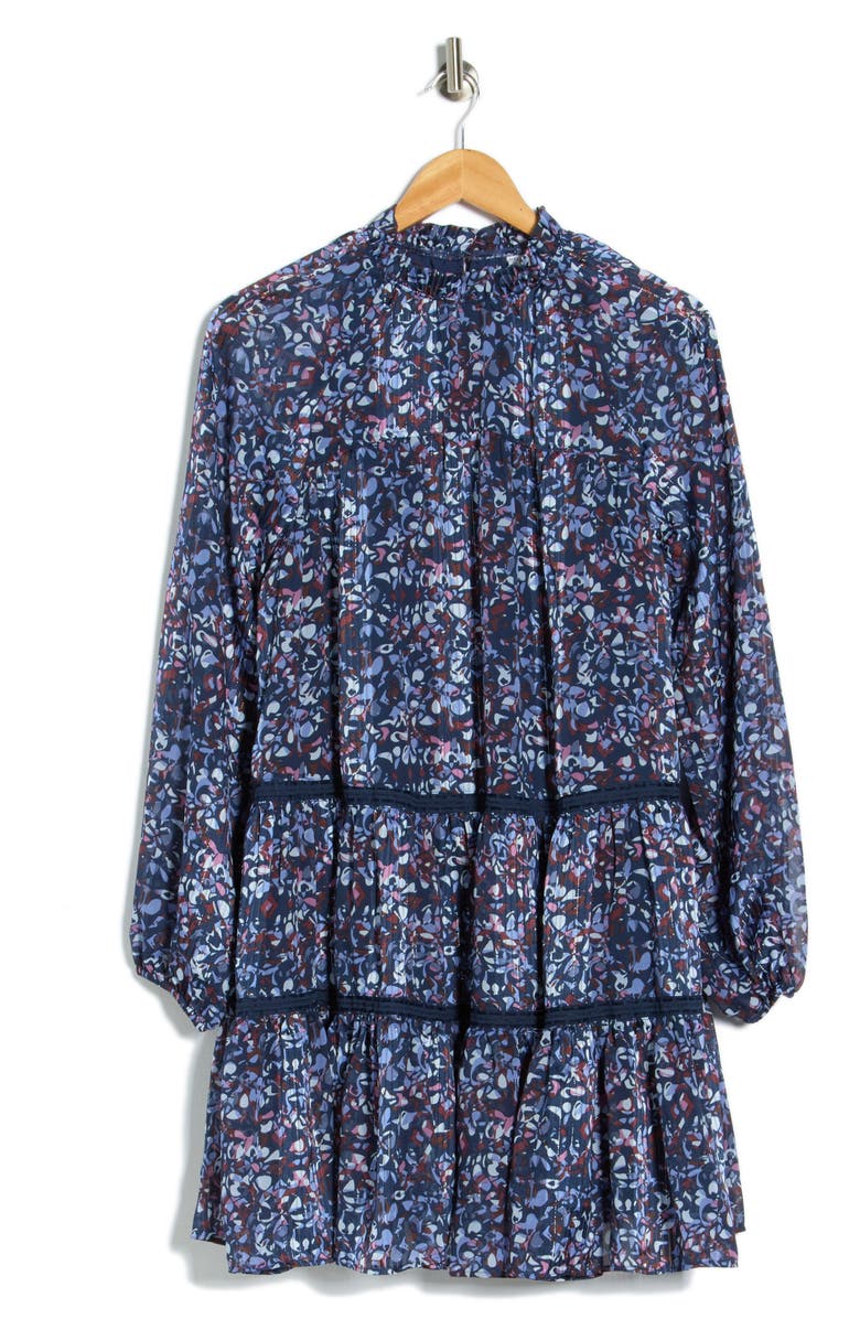 Melrose and Market Tiered Long Sleeve Dress, Alternate, color, Navy- Purple Jetson Dot