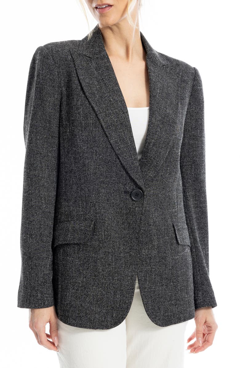 MAX STUDIO One Button Blazer, Alternate, color, Black Melange