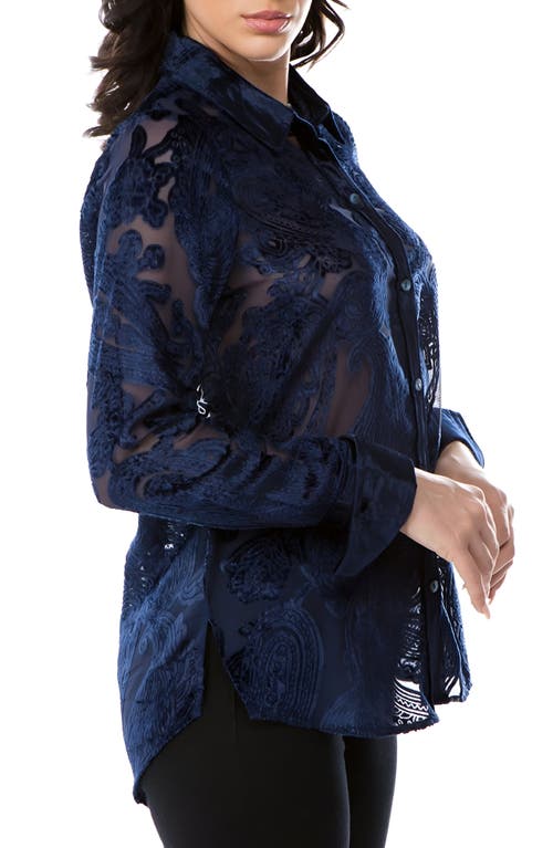 Apny Burnout Velvet Button-up Shirt In Navy