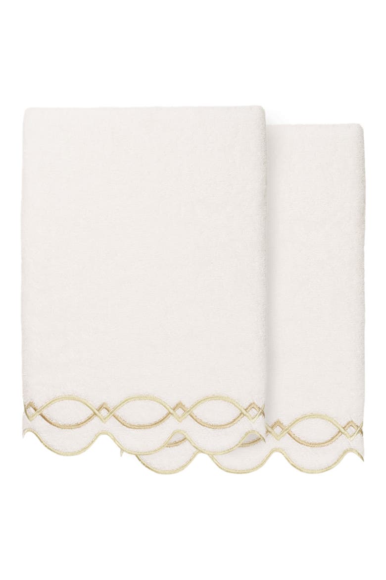 Diamond Chain Scalloped 2-Piece Bath Towel Set, Main, color, WHITE/ BEIGE