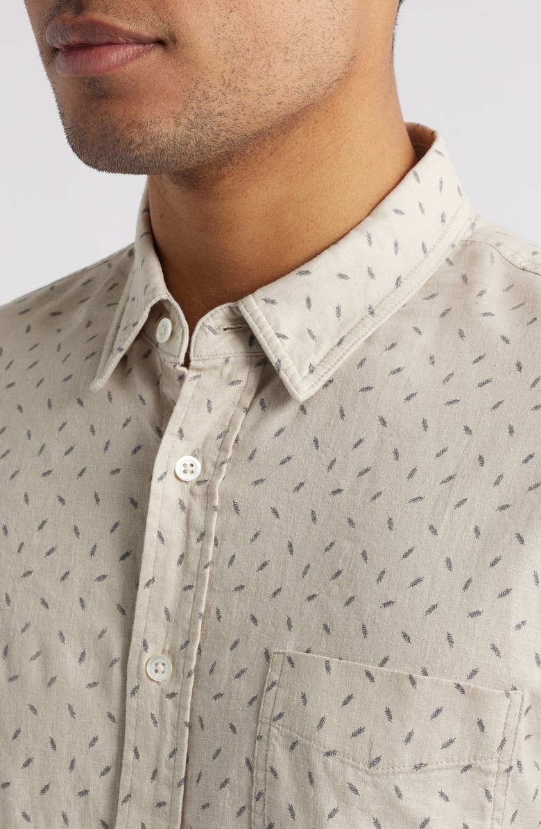 Rails Carson Short Sleeve Stretch Linen Blend Button-Up Shirt, Alternate, color, Petite Fronds Hummus