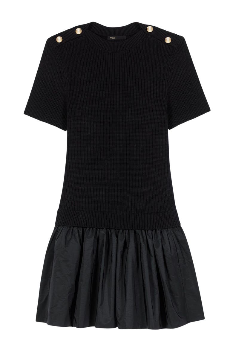 Short knit and taffeta dress, Alternate, color, Black