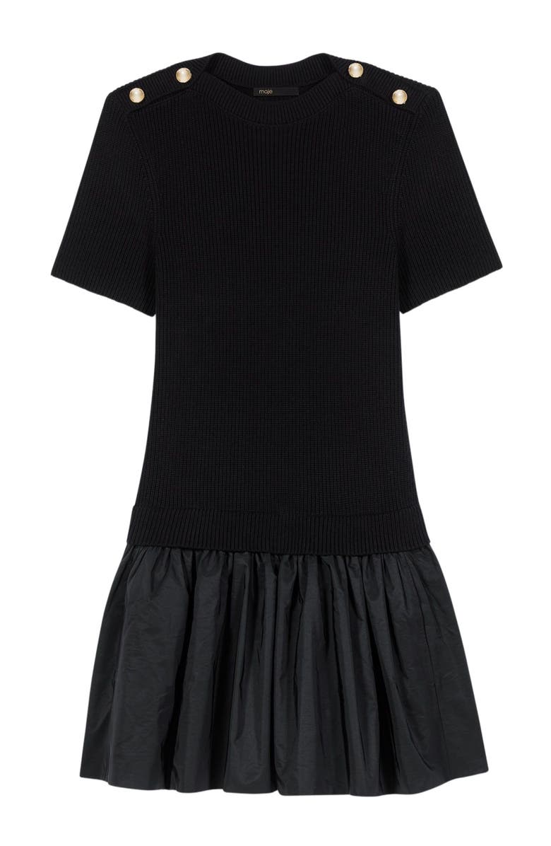 maje Short knit and taffeta dress, Alternate, color, Black