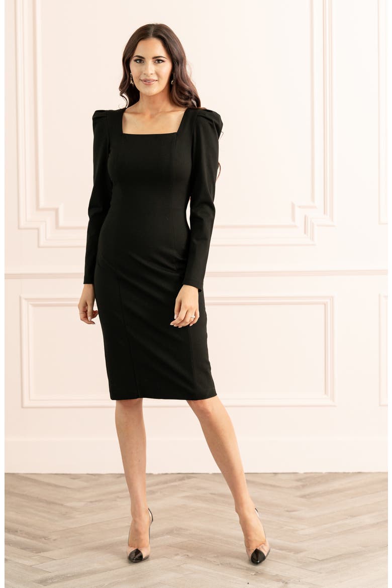 Square Neck Long Sleeve Ponte Dress, Main, color, BLACK