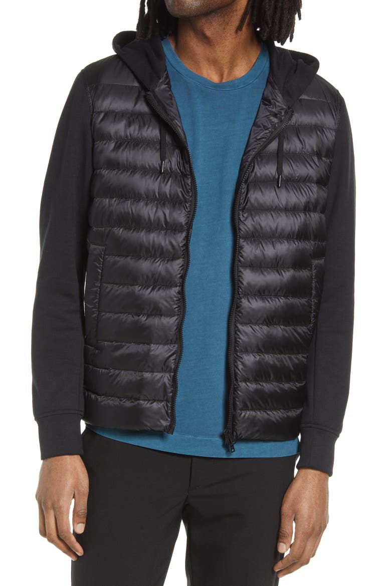 Men's Fleece & Quilted Down Hooded Jacket, Main, color, NERO