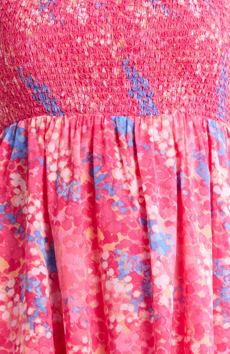 SUGARLIPS Leah Abstract Print Niko Smocked Minidress, Alternate, color, Pink-Blue