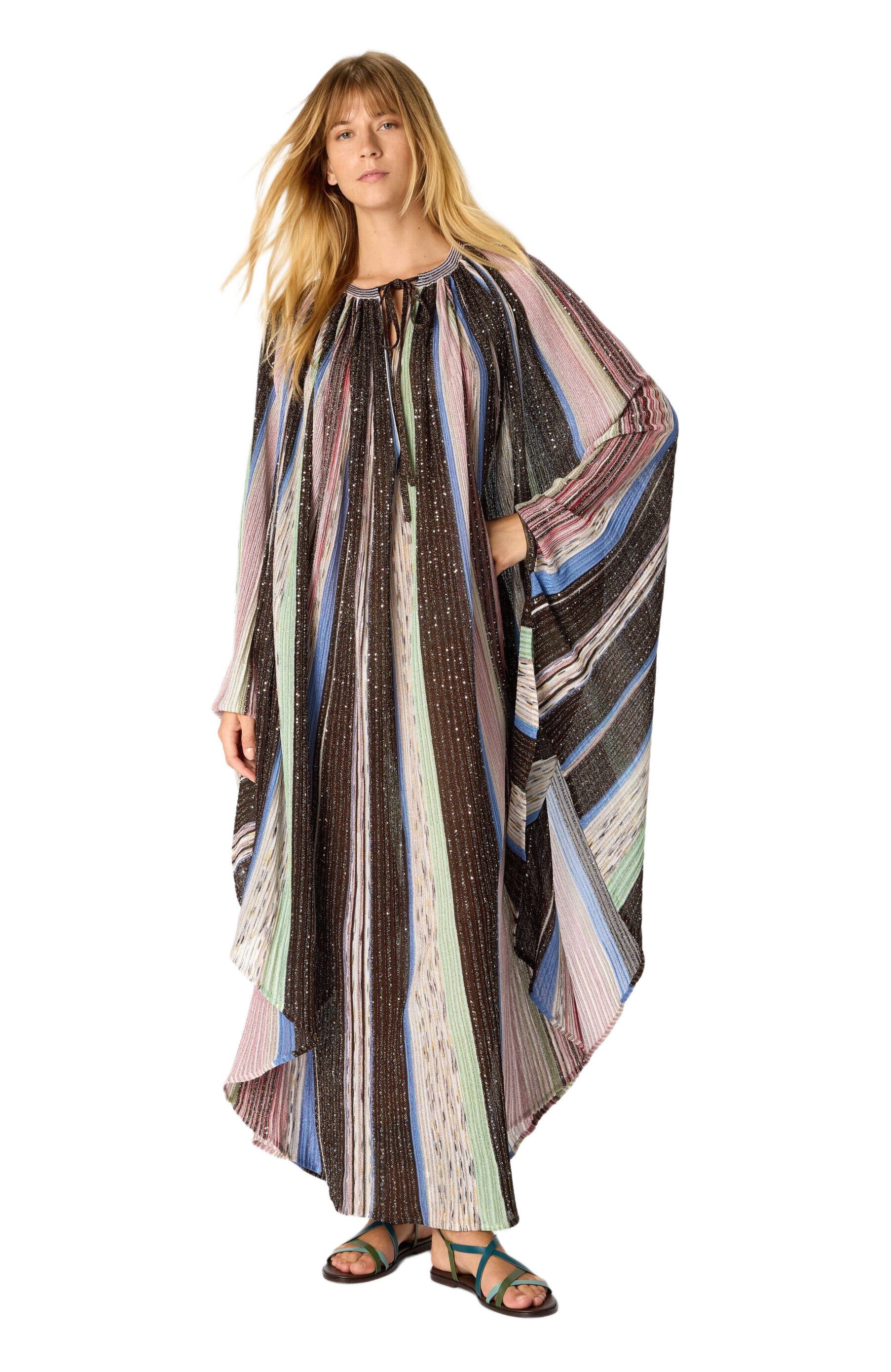 Long Cape-effect Caftan In Viscose Lame Blend