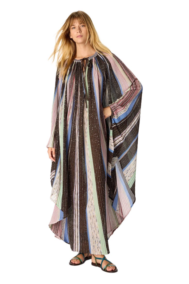 Long Cape-effect Caftan In Viscose Lamé Blend, Main, color, Multicoloured