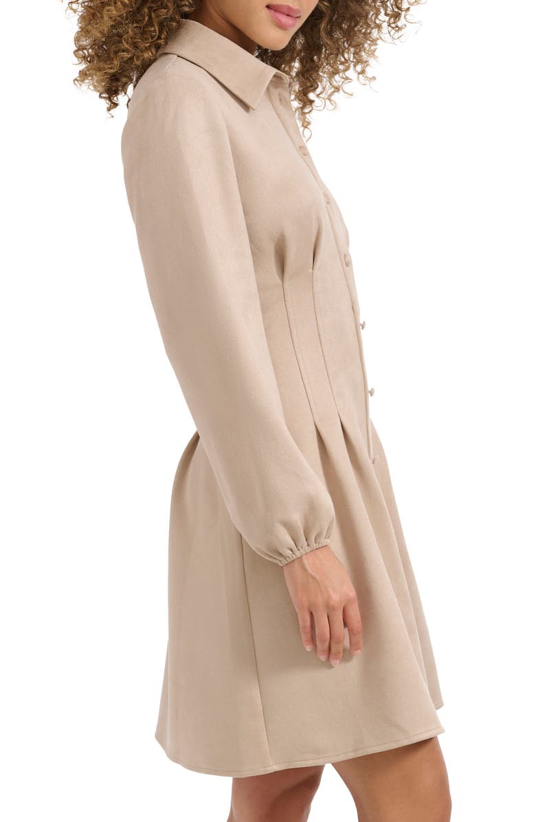 Kensie Faux Suede Long Sleeve Shirtdress, Alternate, color, Sand