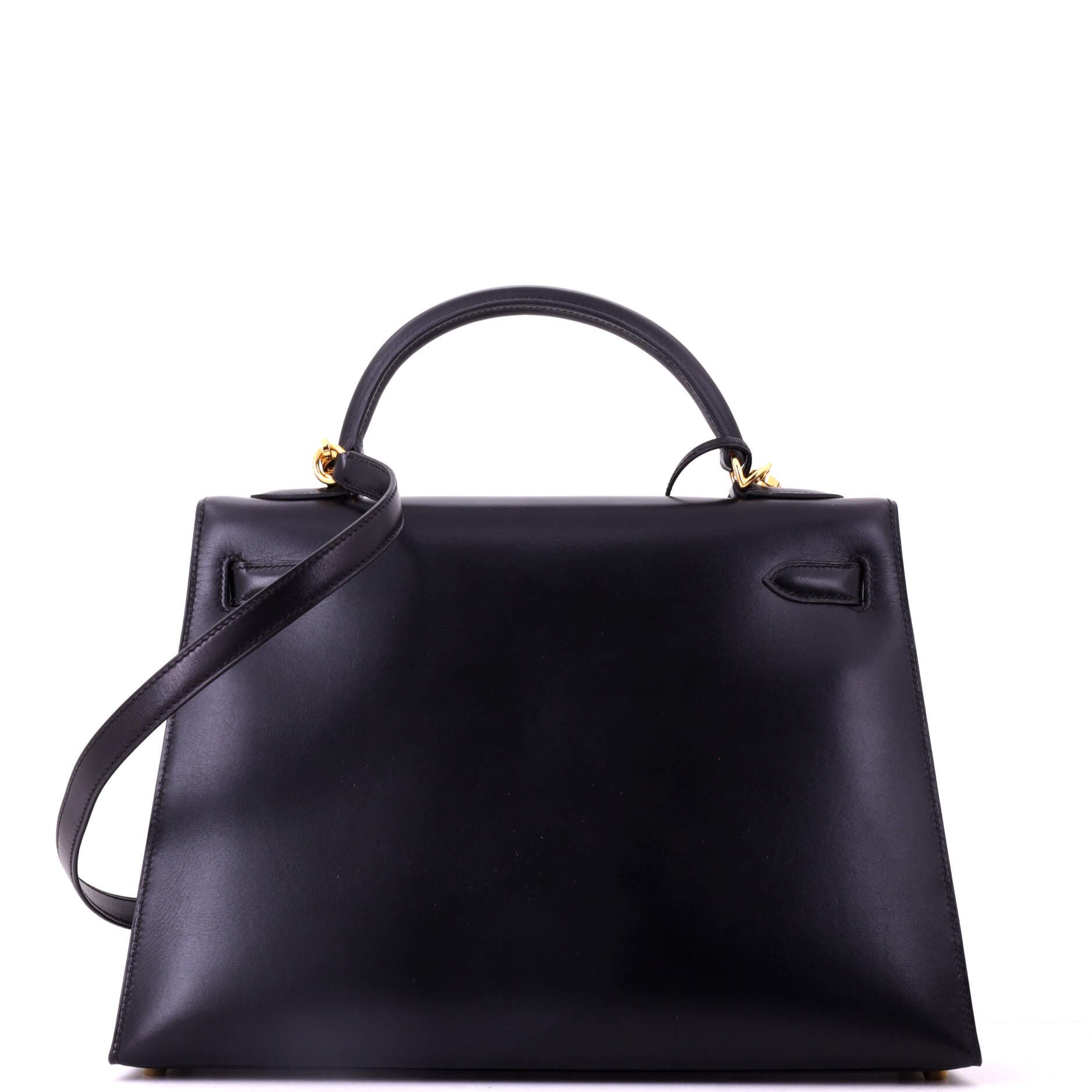 Pre-Owned Hermes Kelly Handbag Black Box Calf with Gold Hardware 32, Alternate, color, Noir
