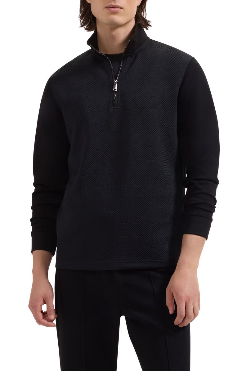 Bugatchi Soft Touch Quarter Zip Sweatshirt, Main, color, Black