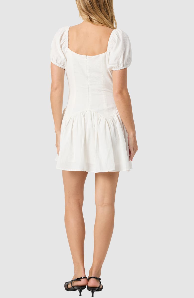 All in Favor Bow Detail Puff Sleeve Minidress, Alternate, color, Ivory