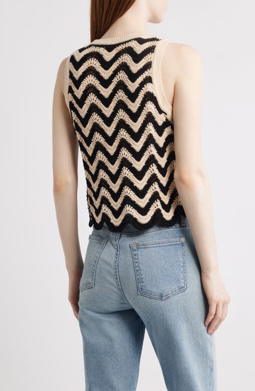525 Kayla Chevron Open Stitch Cotton Sweater Tank In Sand Dollar Multi
