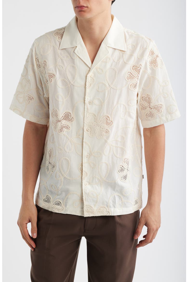 Ben Embroidered Detail Organic Cotton Camp Shirt, Main, color, IVORY