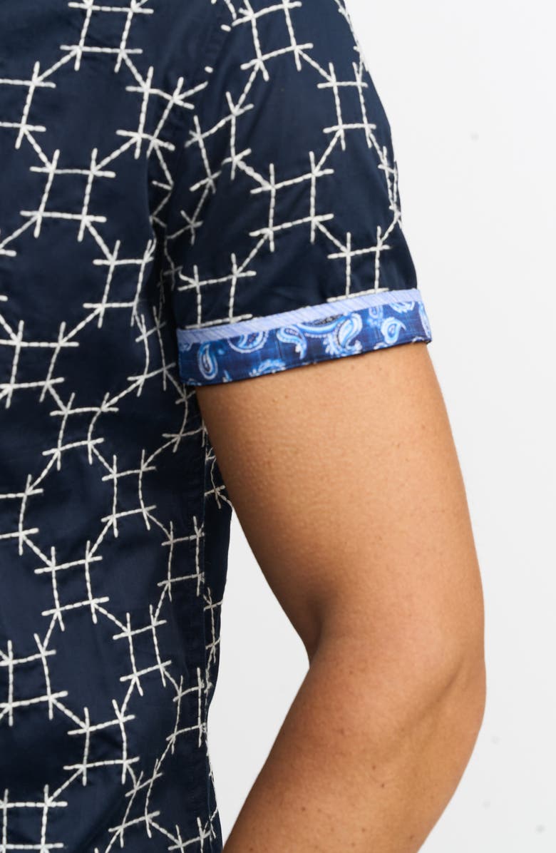 Robert Graham Weitzman Classic Fit Geo Embroidered Short Sleeve Cotton Button-Up Shirt, Alternate, color, 