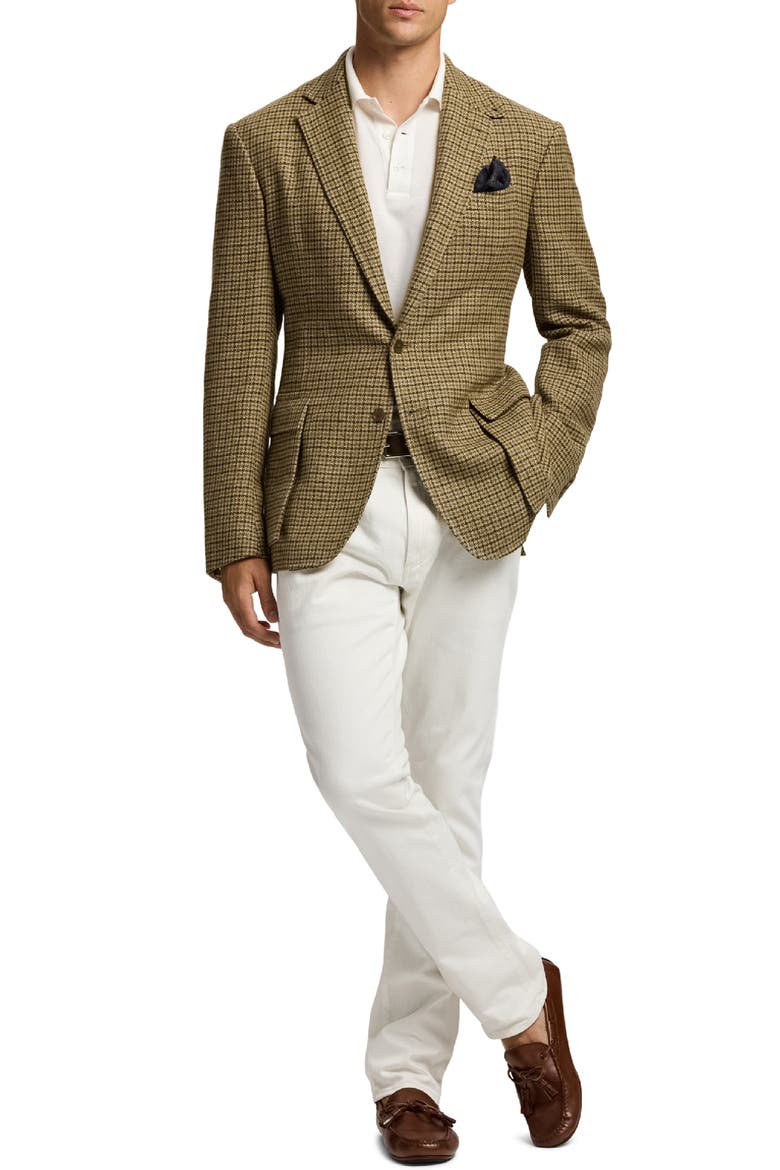 Kent Hand Tailored Houndstooth Check Linen & Wool Sport Coat, Alternate, color, SAGE/ BROWN MULTI