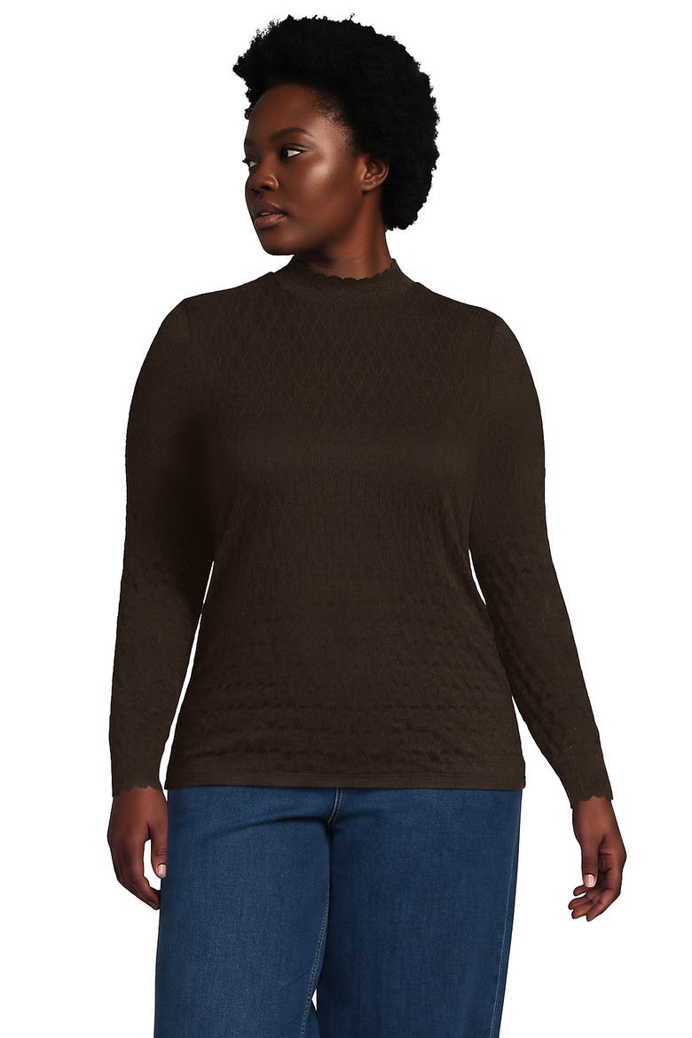 Plus Size Long Sleeve Brushed Lace Mock Neck Top, Main, color, Rich Coffee