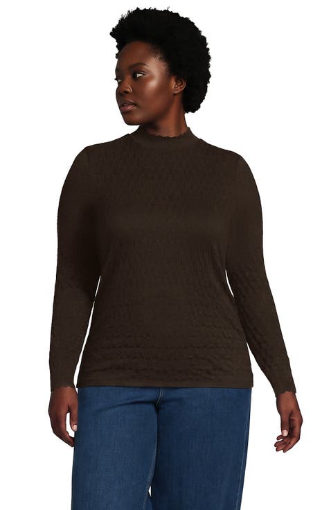 Plus Size Long Sleeve Brushed Lace Mock Neck Top