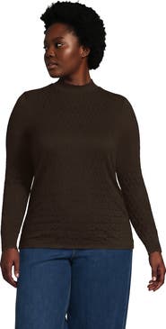 Lands' End Plus Size Long Sleeve Brushed Lace Mock Neck Top