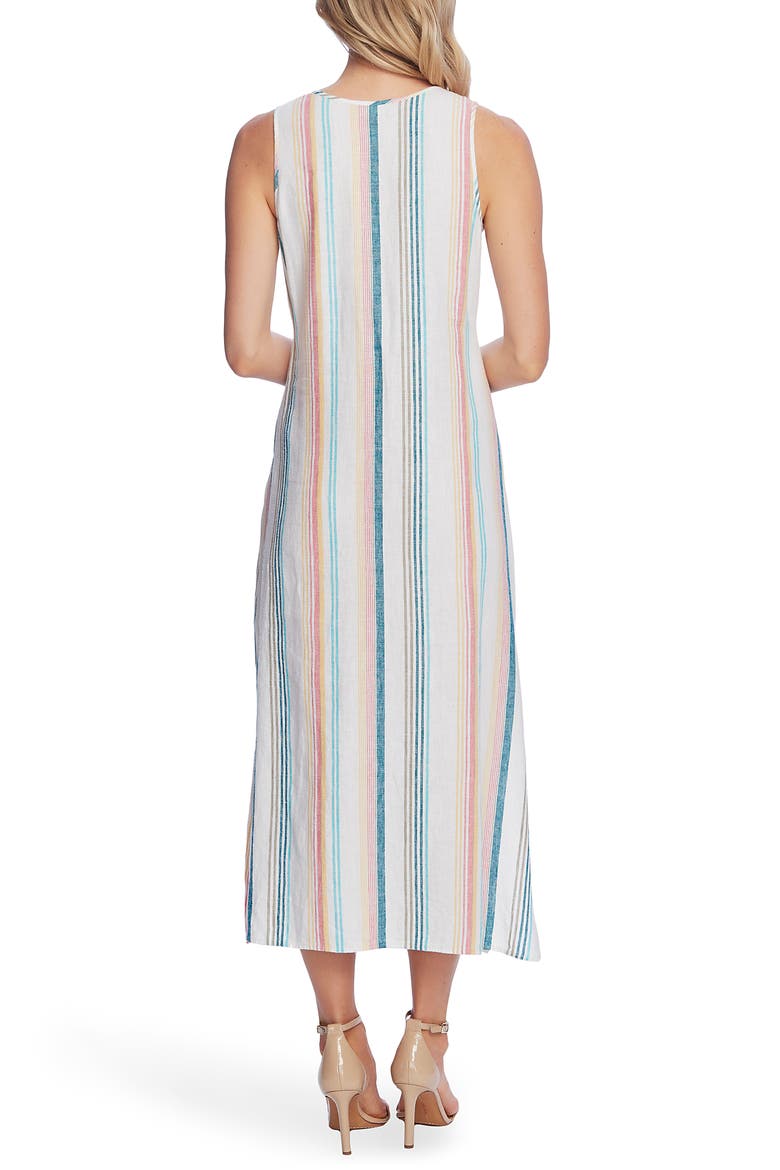 Beach Haze Stripe Sleeveless Linen Blend Dress, Alternate, color, OCEAN WAVE
