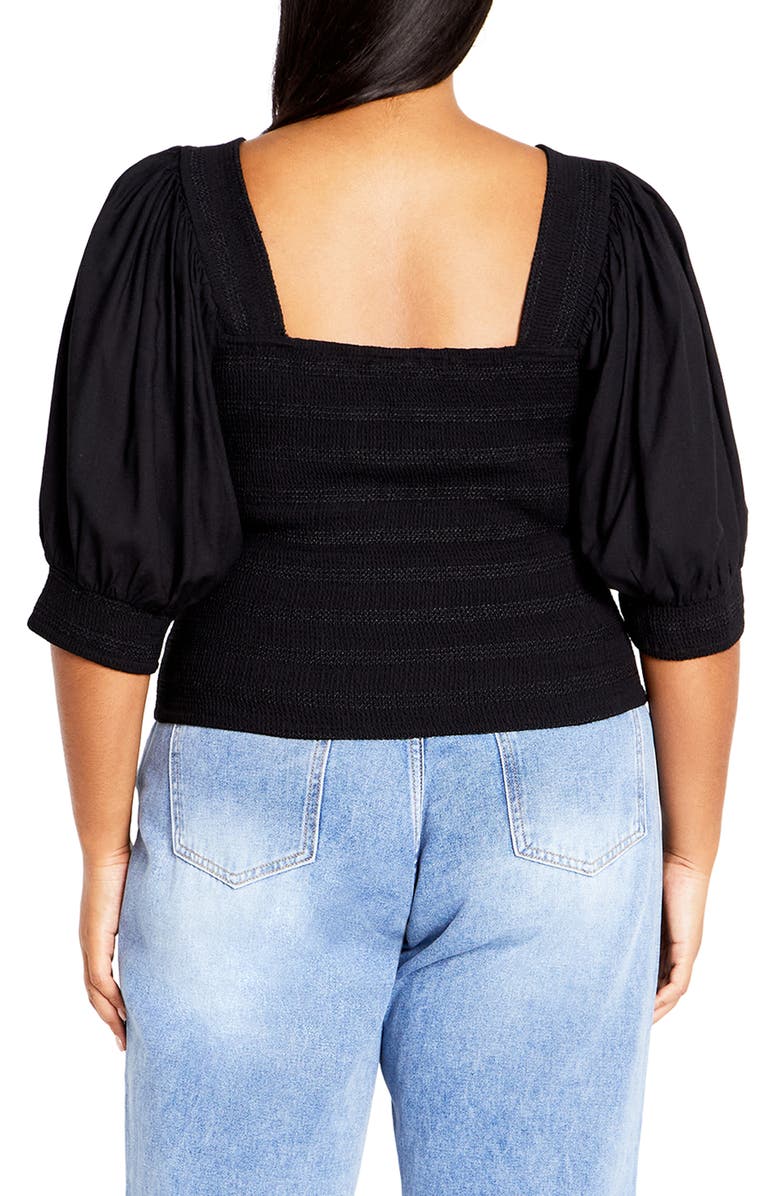 City Chic Alejandra Smocked Crop Top, Alternate, color, Black