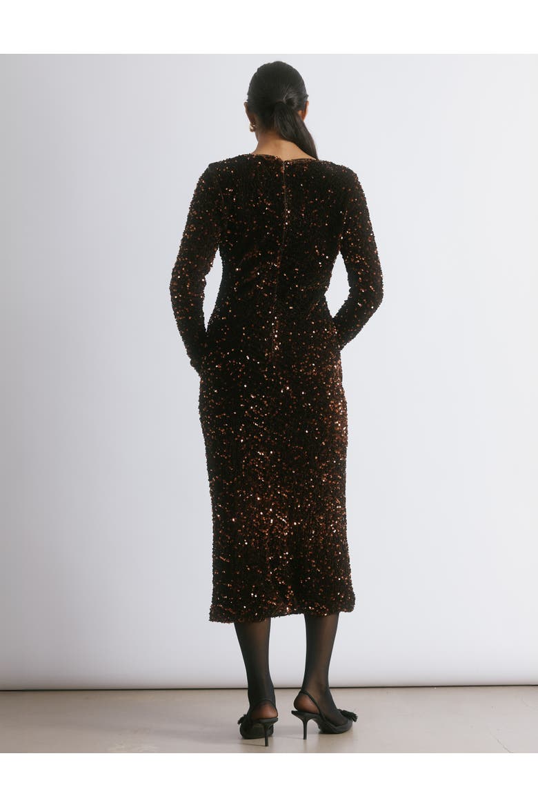 Velvet & Sequin Square Neck Dress, Alternate, color, Chocolate