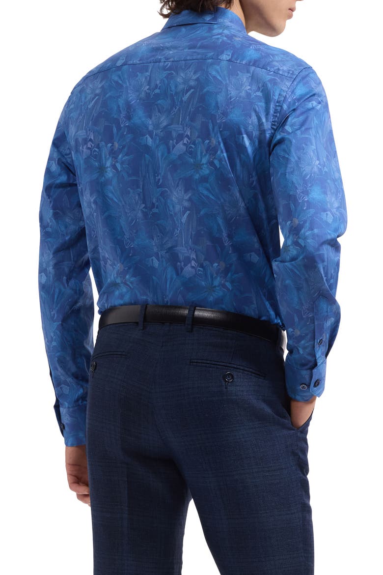 Julian Shaped Fit Floral Stretch Cotton Button-Up Shirt, Alternate, color, CLASSIC BLUE