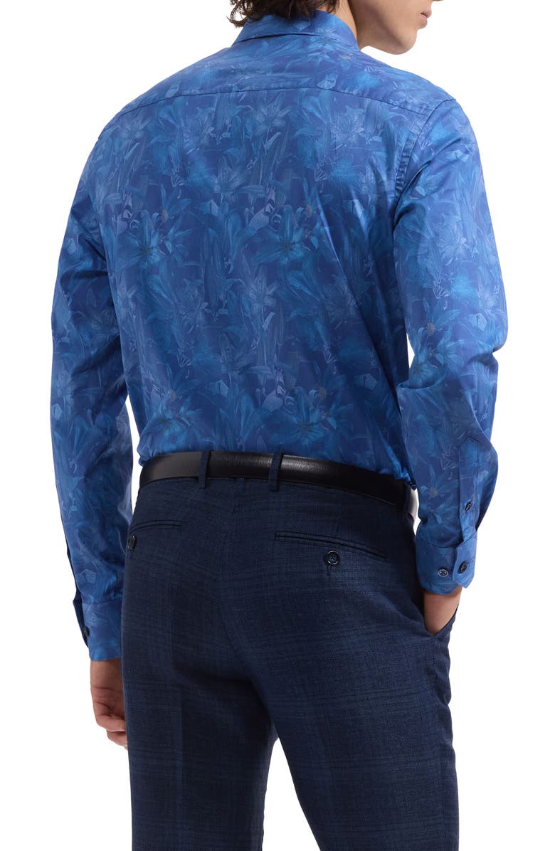 Bugatchi Julian Shaped Fit Floral Stretch Cotton Button-Up Shirt, Alternate, color, Classic Blue