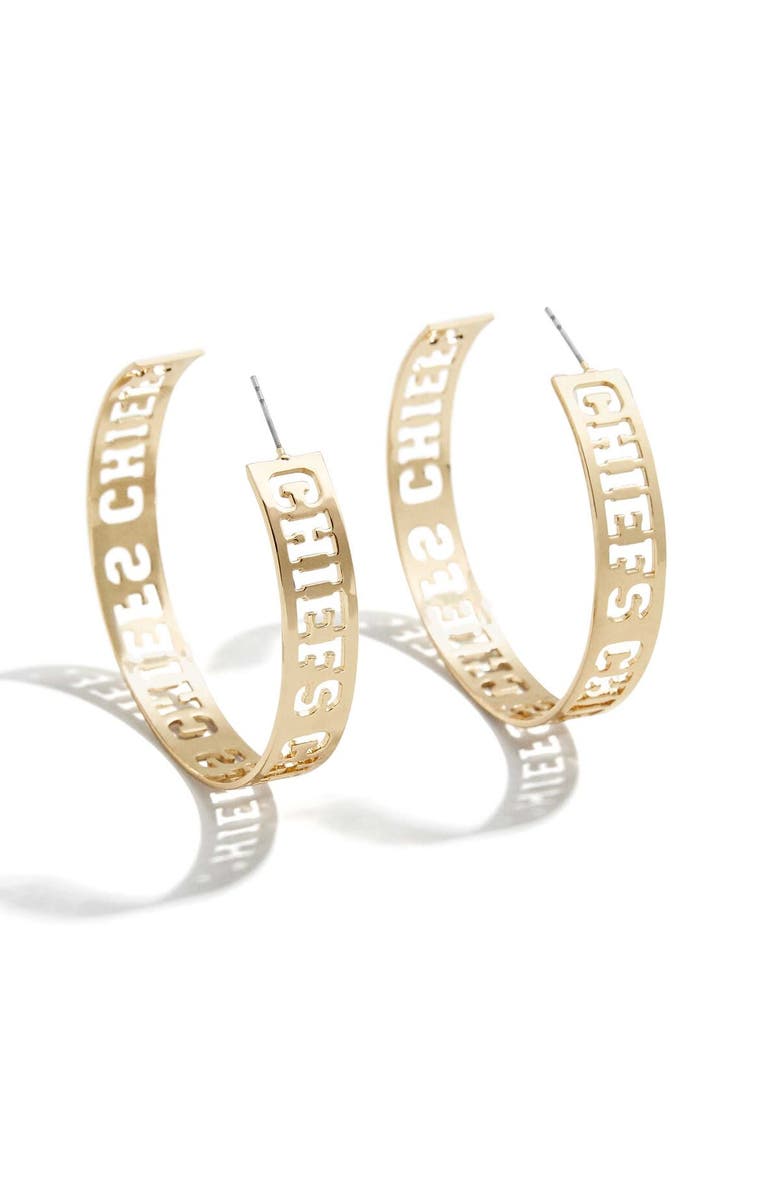 WEAR by Erin Andrews x Baublebar Gold Kansas City Chiefs Large Cutout Hoop Earrings, Main, color, 