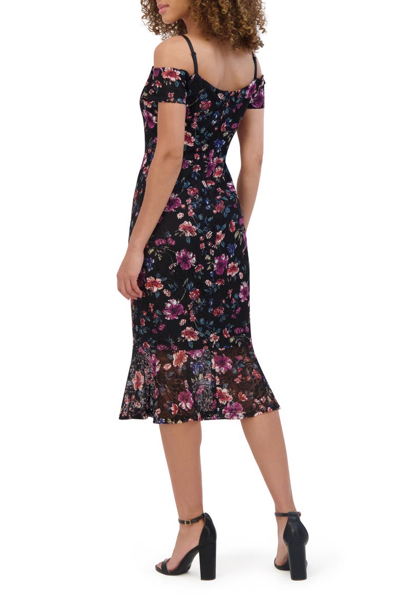 Off the Shoulder Floral Lace Dress, Alternate, color, BLACK MULTI