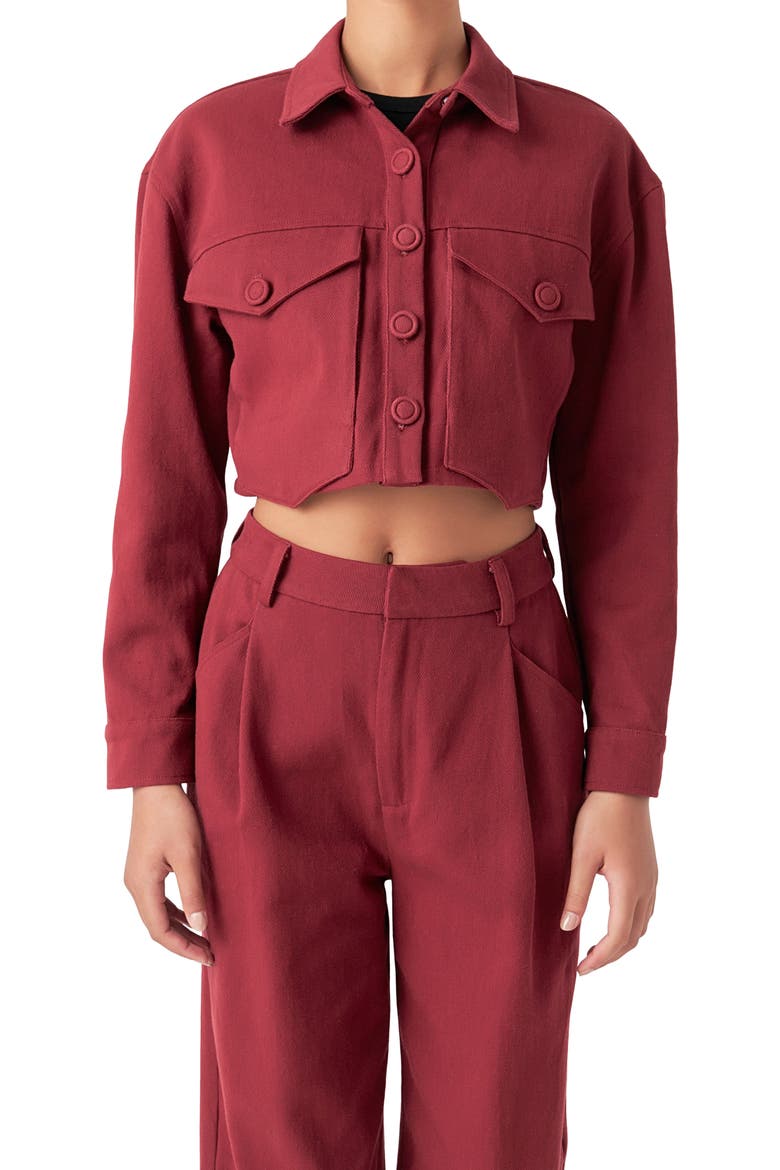 Boxy Crop Utility Shirt Jacket, Alternate, color, BURGUNDY