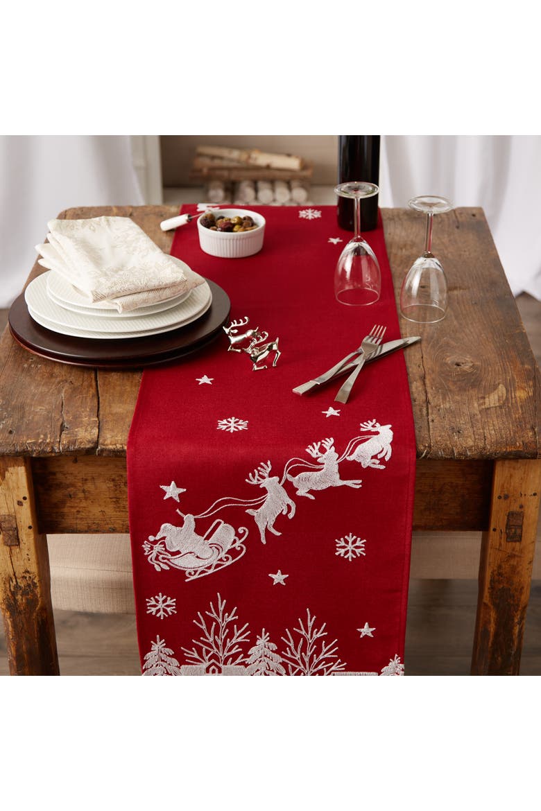 Santa's Sleigh Embroidered Table Runner, Alternate, color, Santa's Sleigh